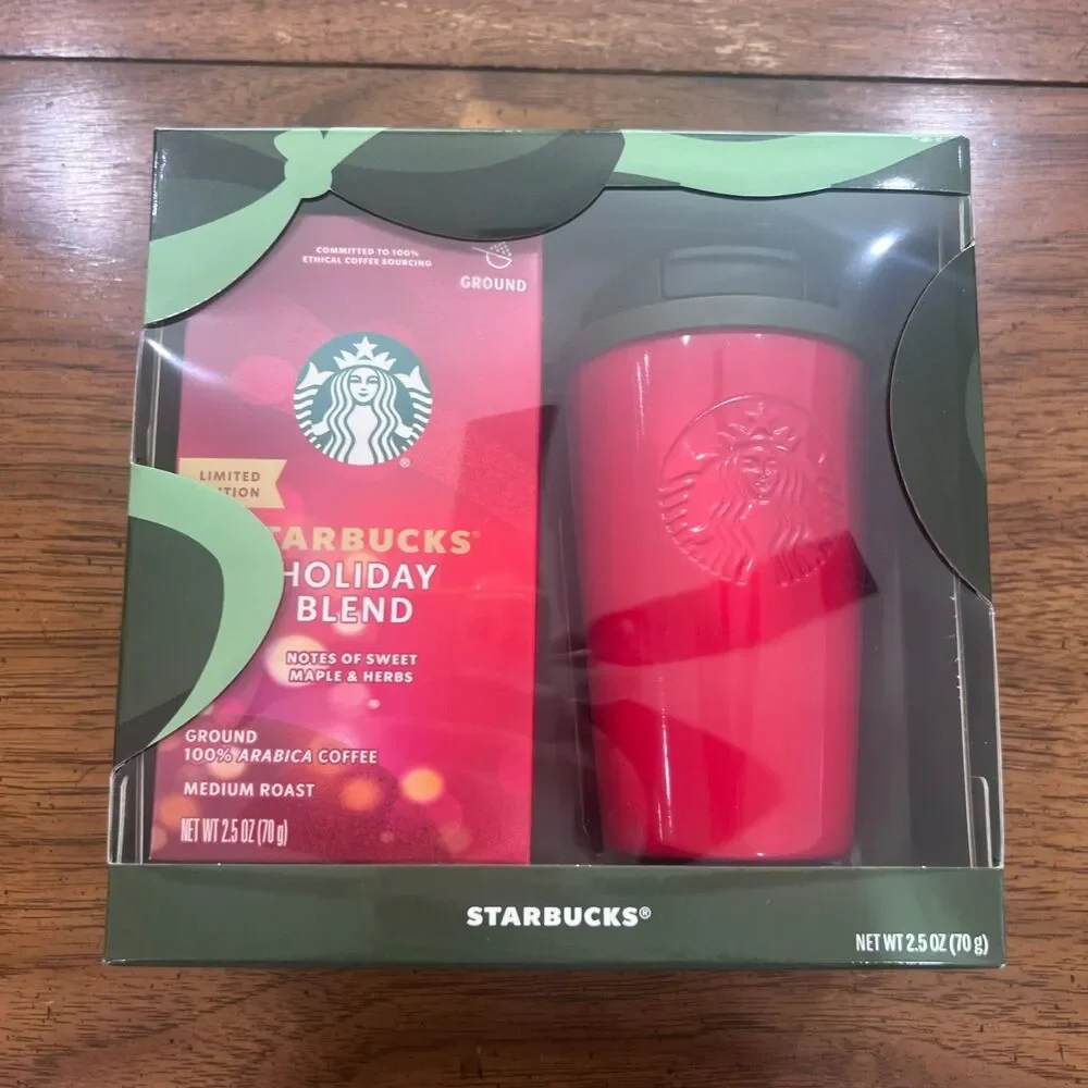 Starbucks Stainless Steel Mug with Holiday Blend Medium Roast Coffee Gift Set